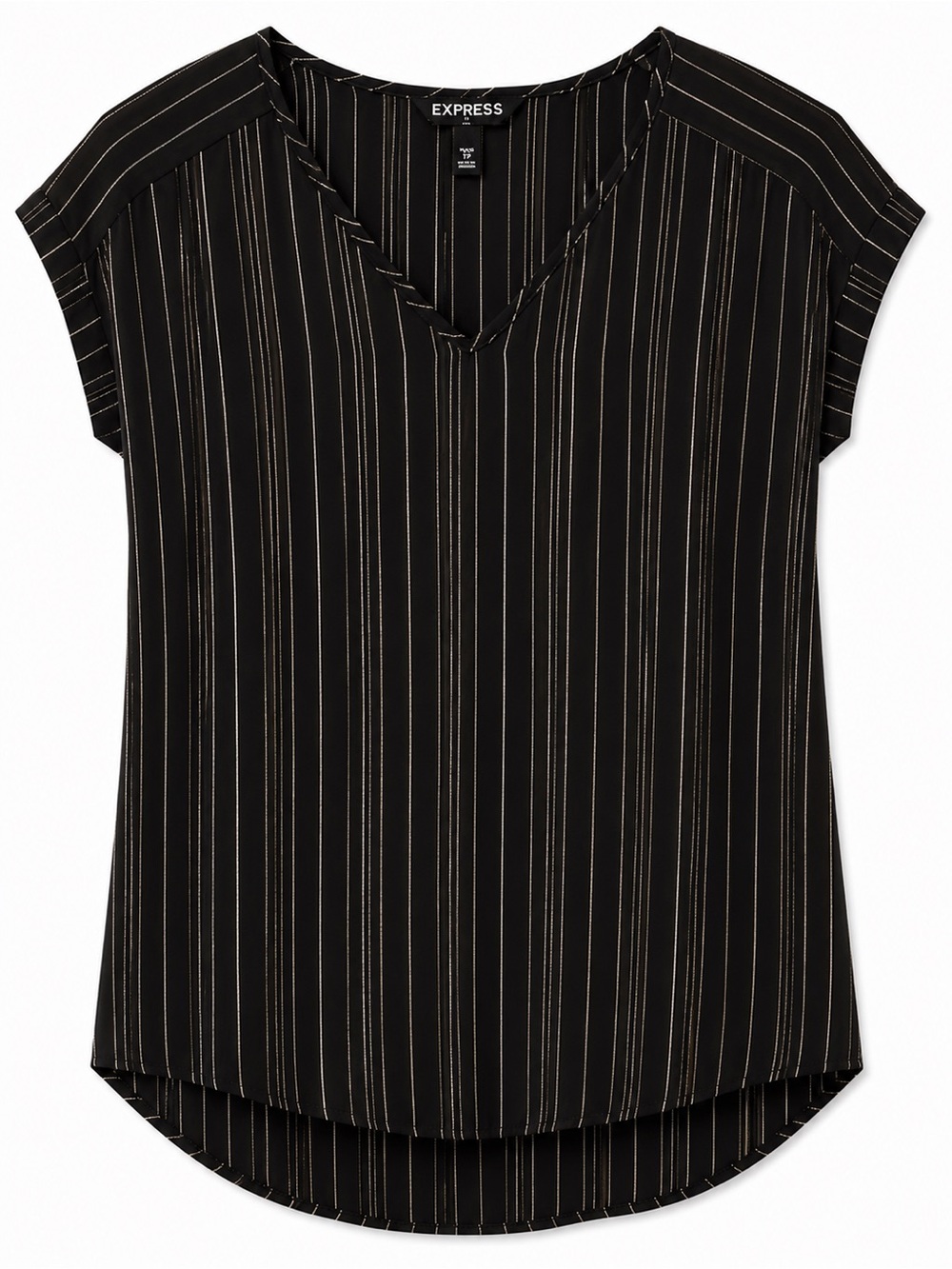 Express Black Metallic-Striped V-Neck Rayon